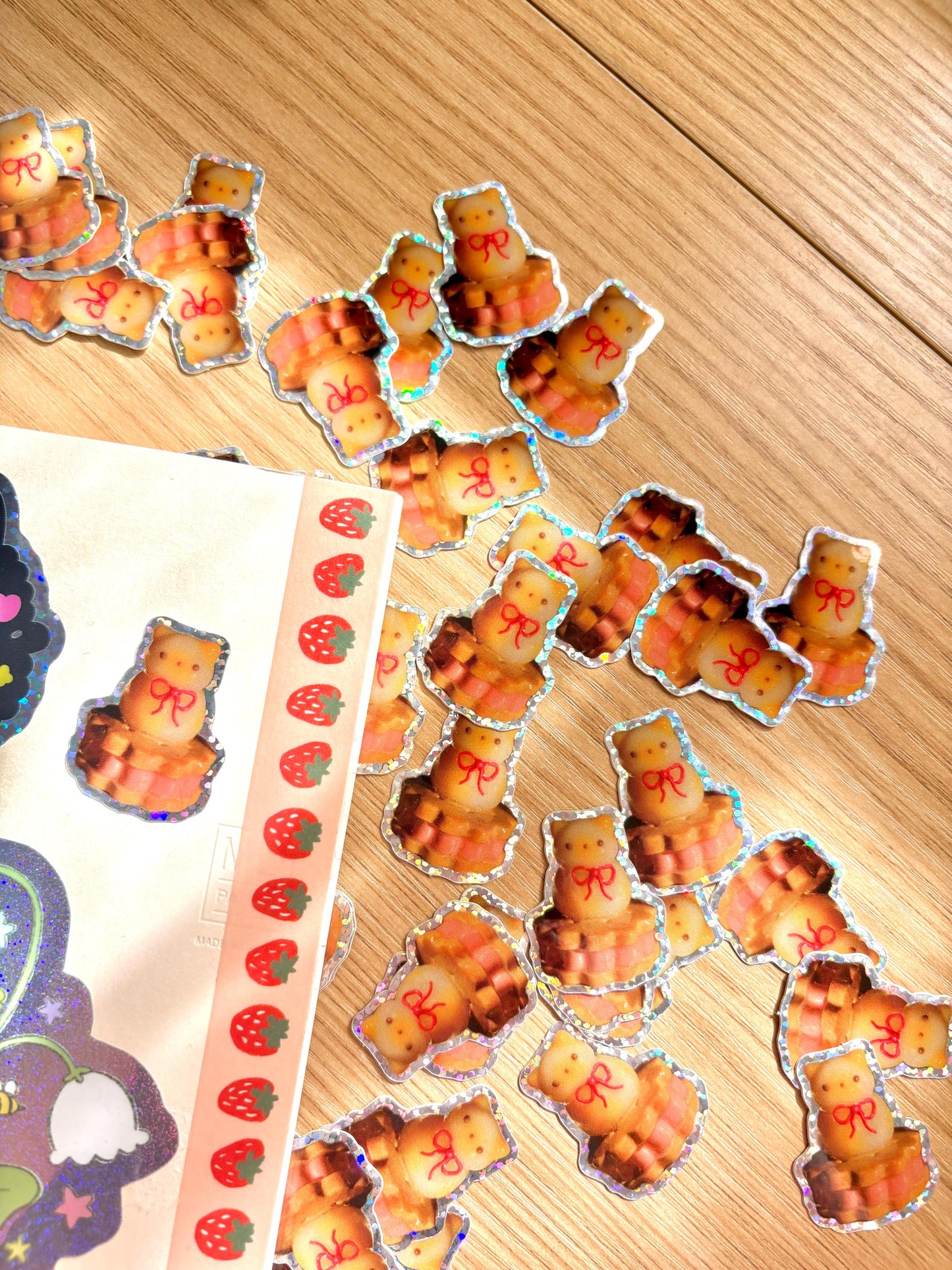 Sparkly coquette cookie cat sticker, bread cat sticker, coquette cat sticker, sparkly cat sticker, cute cat stickers, cats with bows sticker