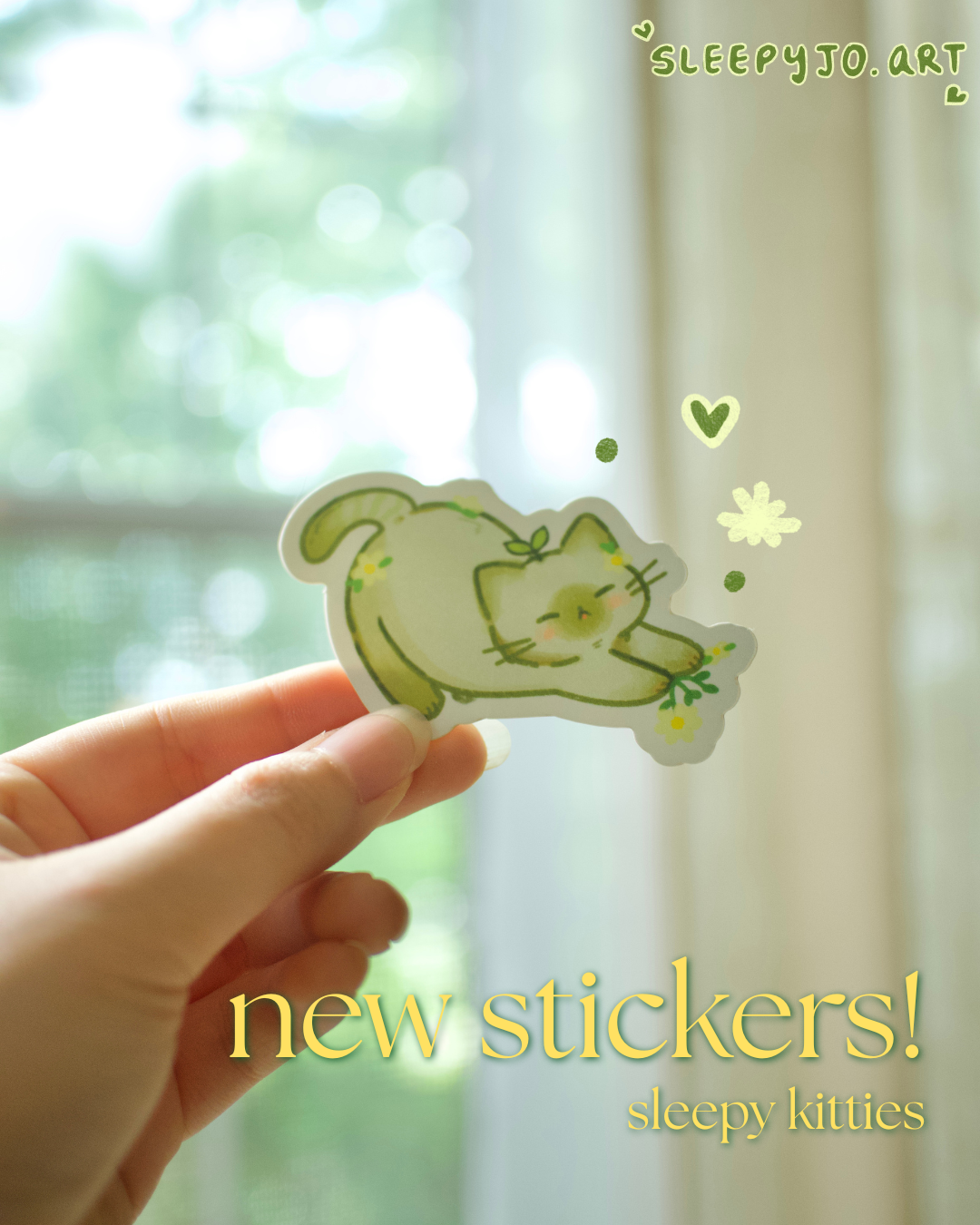 Cute matcha flower kitty stickers!