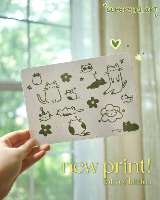 So many kitties! Art print, postcard, birthday card