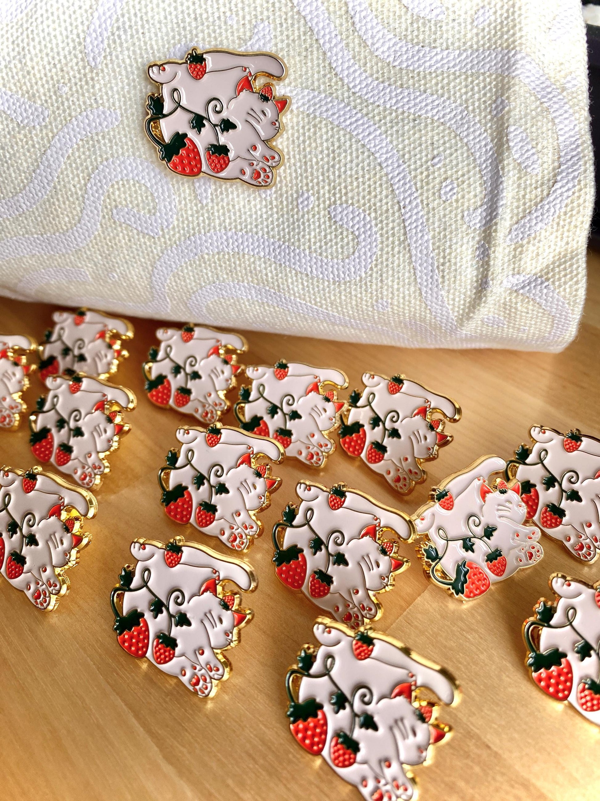 Strawberry Cat Enamel Pins | Strawberry Cat Pin | Cute Strawberry Cat | Cat Enamel Pin | Animal Enamel Pin | Strawberry Cat | Cute Cat Pin