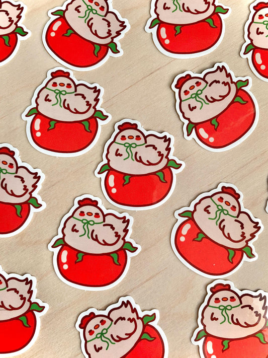Cute Chicken Tomato Sticker | Chicken Sticker | Chicken Sitting On Tomato | Tomato Stickers | Cute Animal Stickers | Cute chicken sticker