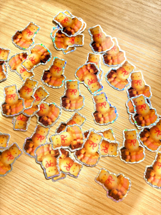 Sparkly coquette cookie cat sticker, bread cat sticker, coquette cat sticker, sparkly cat sticker, cute cat stickers, cats with bows sticker