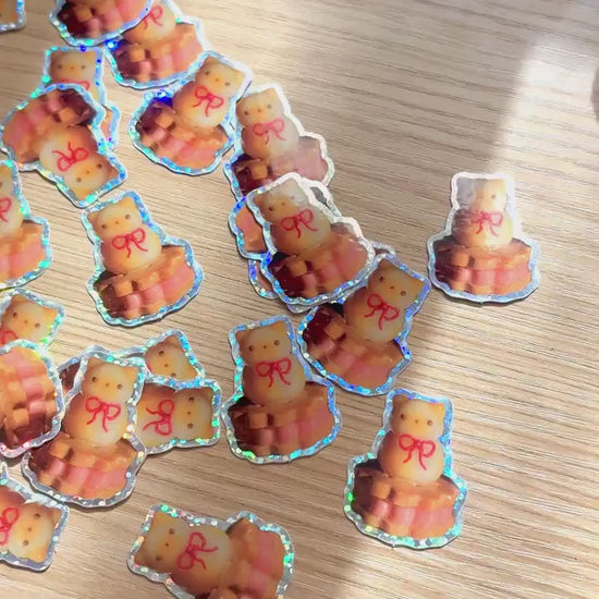 Sparkly coquette cookie cat sticker, bread cat sticker, coquette cat sticker, sparkly cat sticker, cute cat stickers, cats with bows sticker