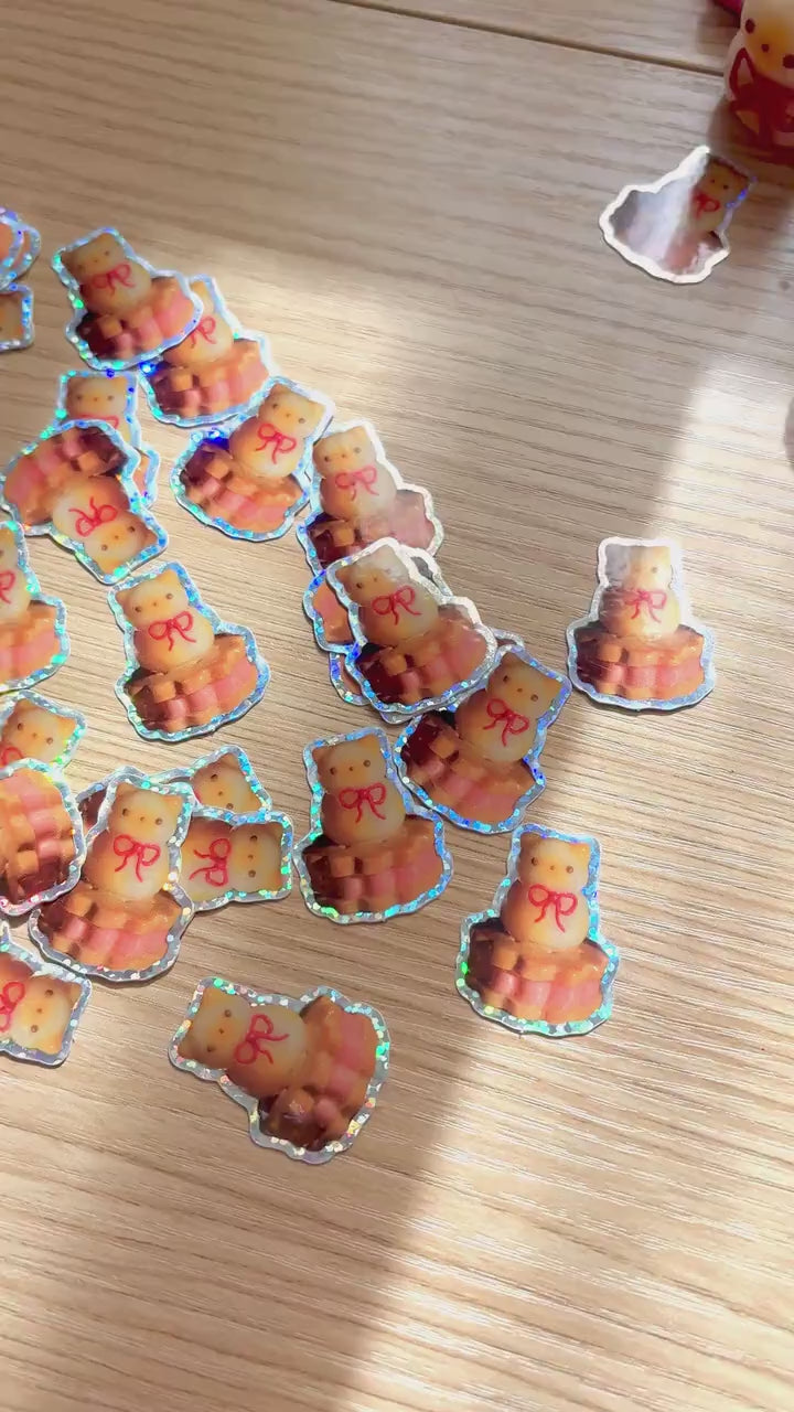 Sparkly coquette cookie cat sticker, bread cat sticker, coquette cat sticker, sparkly cat sticker, cute cat stickers, cats with bows sticker