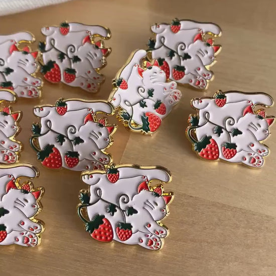 Strawberry Cat Enamel Pins | Strawberry Cat Pin | Cute Strawberry Cat | Cat Enamel Pin | Animal Enamel Pin | Strawberry Cat | Cute Cat Pin