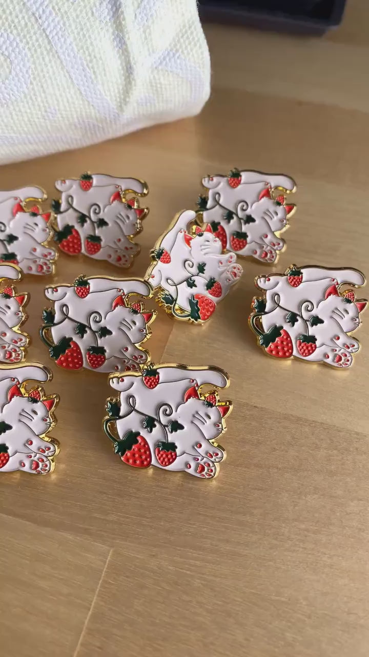 Strawberry Cat Enamel Pins | Strawberry Cat Pin | Cute Strawberry Cat | Cat Enamel Pin | Animal Enamel Pin | Strawberry Cat | Cute Cat Pin
