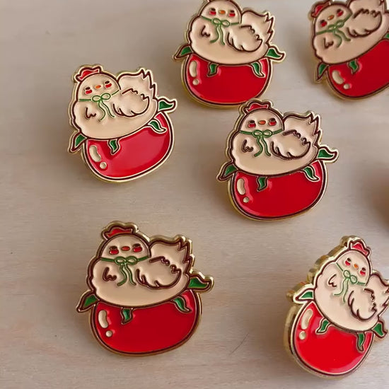 Cute Chicken Tomato Enamel Pin | Chicken Enamel Pin | Chicken Sitting On Tomato | Tomato Enamel Pins | Cute Animal Enamel Pins | Enamel pins