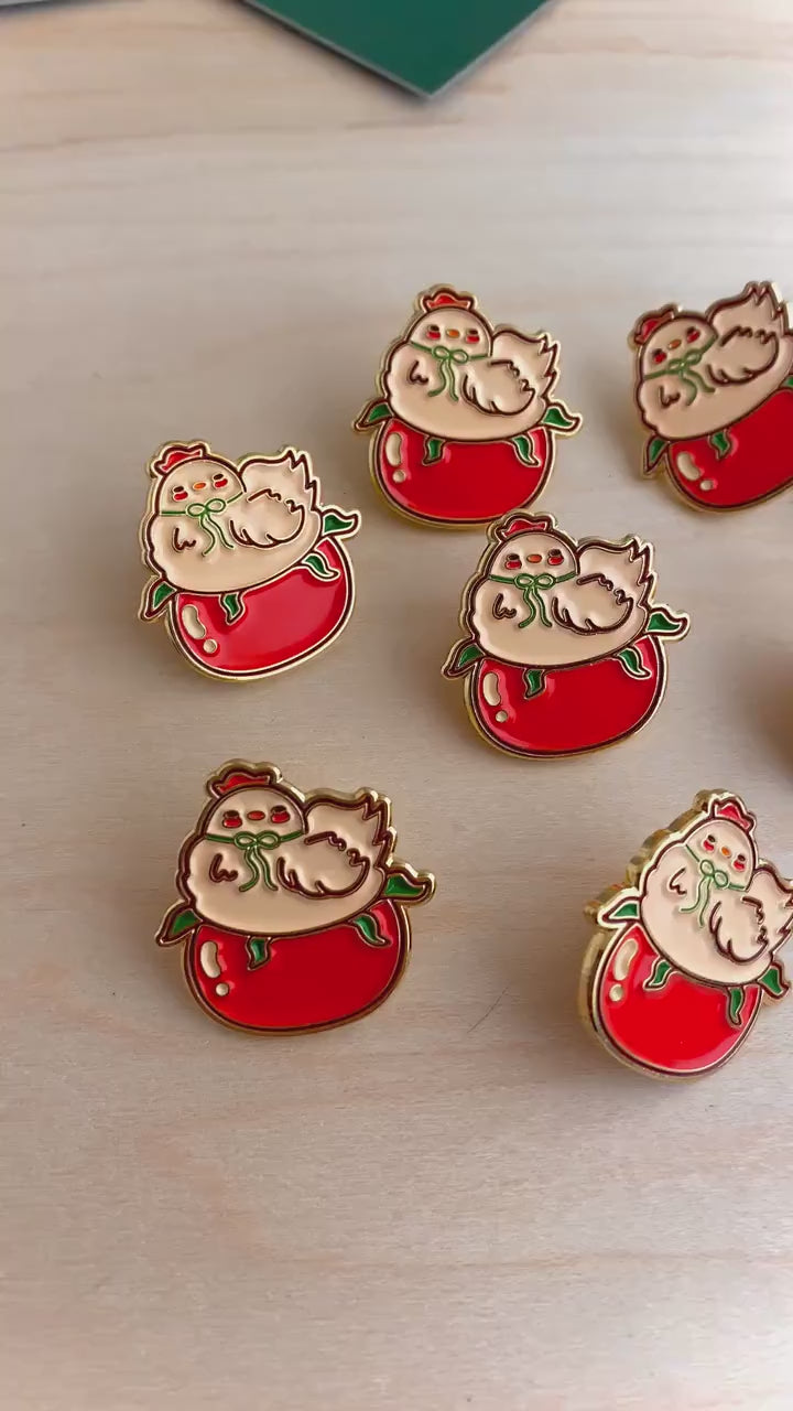 Cute Chicken Tomato Enamel Pin | Chicken Enamel Pin | Chicken Sitting On Tomato | Tomato Enamel Pins | Cute Animal Enamel Pins | Enamel pins