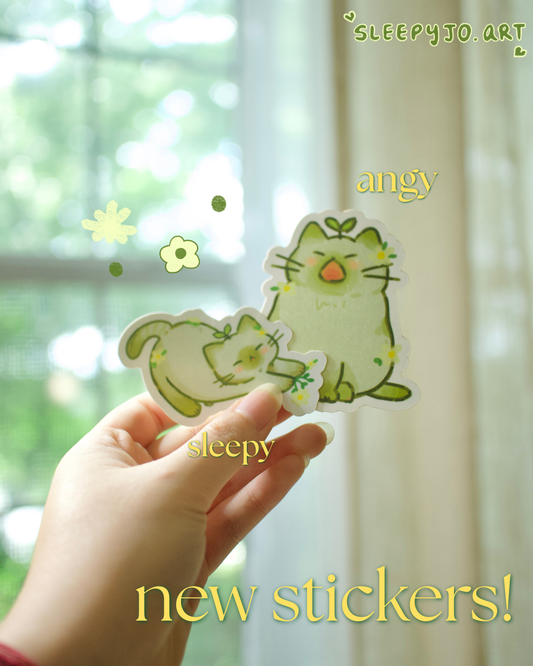 Cute matcha flower kitty stickers!